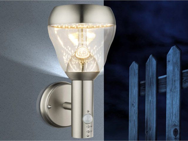 Globo LED-Außenwandleuchte MONTE mit Bewegungsmelder aus Edelstahl und Glas in Silber - Bild 1