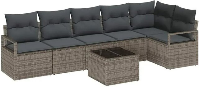 vidaXL 6-teiliges Garten-Sofa-Set aus Poly Rattan mit Kissen in Schwarz und Grau - Bild 1