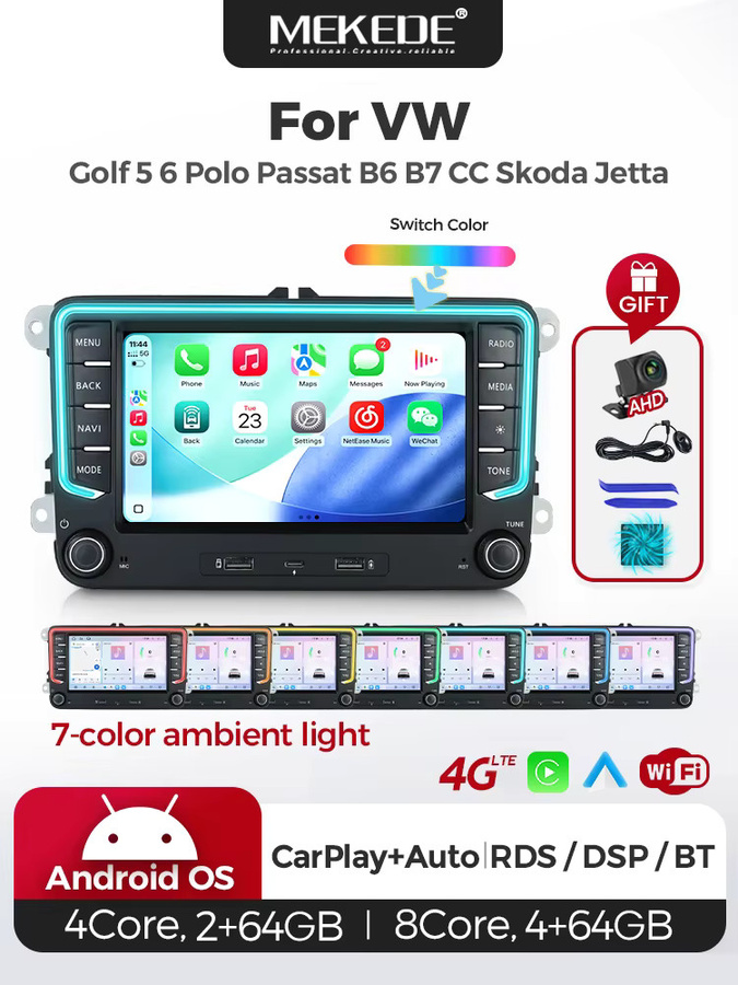 MEKEDE 7-Zoll Carplay Android Auto Autoradio mit GPS-Navigation und Android 15 System für VW Volkswagen Skoda Octavia Golf 5 Touran Passat B6 Polo Tiguan in Schwarz - Bild 6