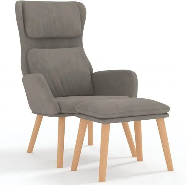 vidaXL Relaxsessel mit Hocker Hellgrau aus Samt mit Metallgestell und Fußstütze - Bild 1