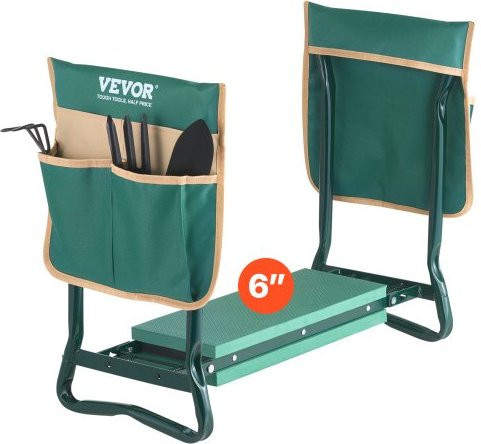 VEVOR Kniebank und Gartensitz mit Kniepolster und 2 Werkzeugtaschen, klappbarer Gartenhocker aus A3-Stahl und EVA, Farbe: Grün, B/T/H: 59 x 29 x 49 cm - Bild 1