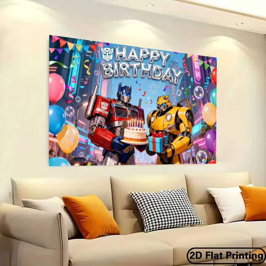 Mesuca Transformers Optimus Prime und Bumblebee Party-Dekorationsbanner für Kindergeburtstage, Mehrfarbig, B: 120 cm, H: 70 cm - Bild 2