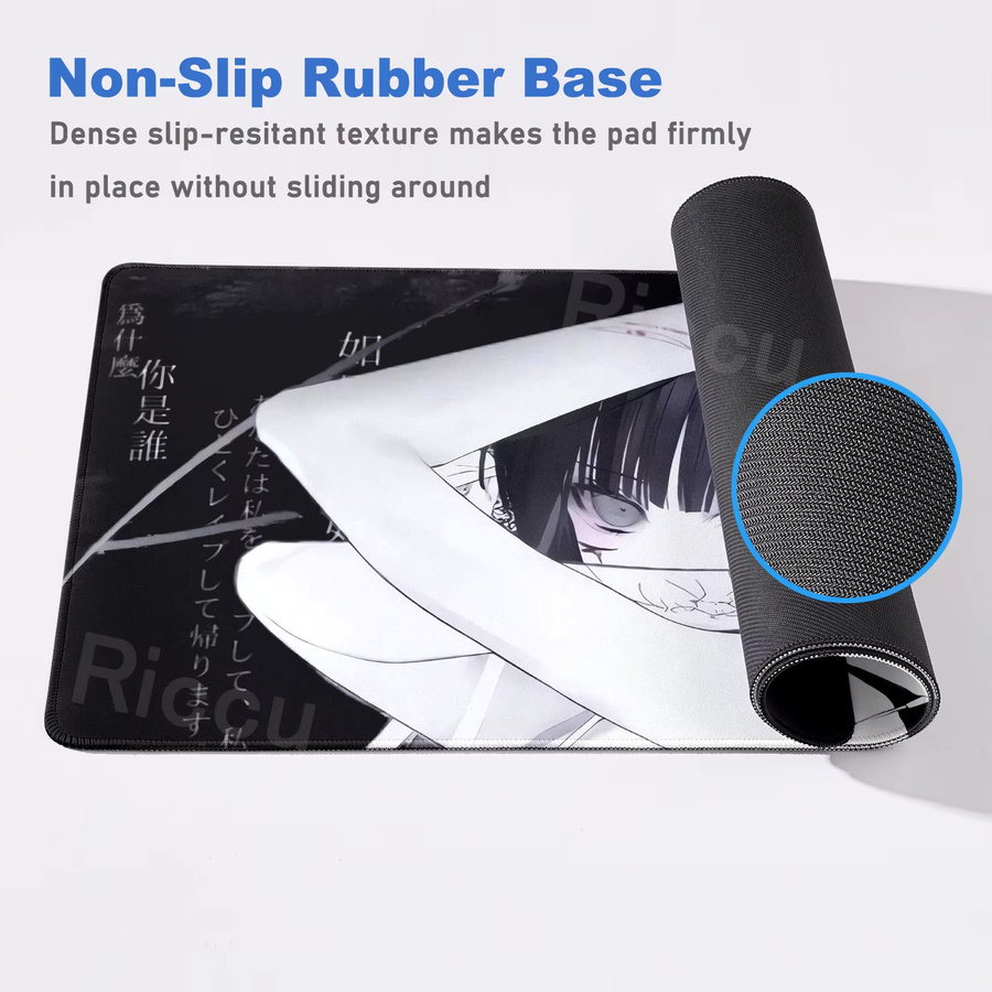 Riccu Anime Mädchen Mauspad Schwarz Kreative Esport Schreibtischmatte mit Anti-Slip-Funktion - Bild 3