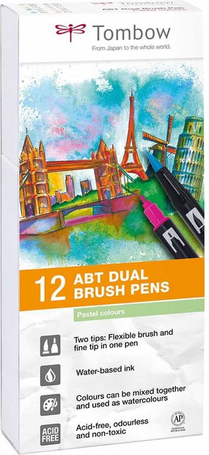 Tombow ABT Dual Brush Pen Set mit 12 Pastellfarben in Multicolour - Bild 1