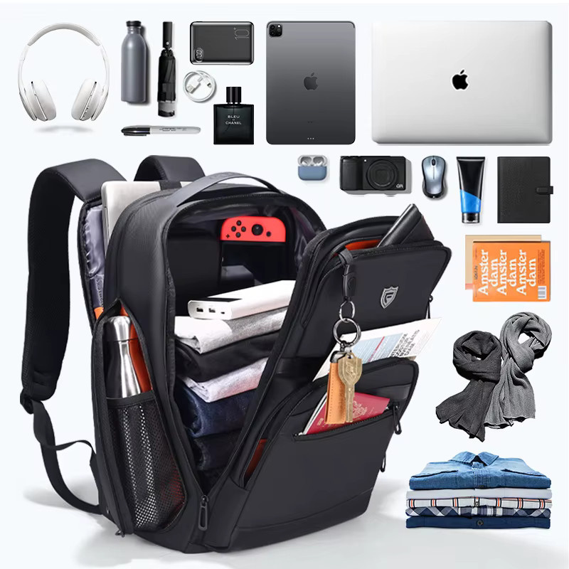 Fenruien Business Rucksack für Herren, 36L Wasserdichter Laptop Rucksack mit USB-C Anschluss, Schwarz, Passend für 17,3 Zoll Laptop - Bild 3