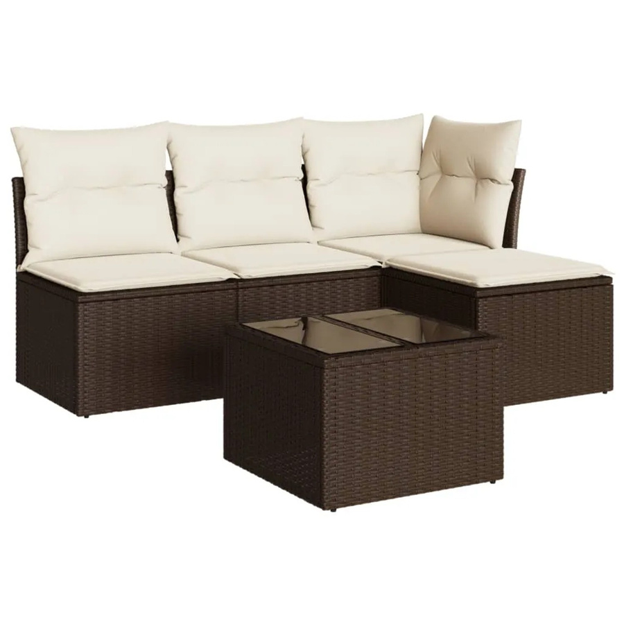 vidaXL 5-tlg. Garten-Sofagarnitur in L-Form aus Polyrattan mit Kissen, Braun - Bild 2