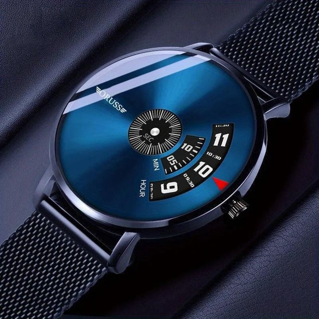 Armbanduhr Quarz, Edelstahl, Milanaise, Blau, Schwarz, Unisex - Bild 1