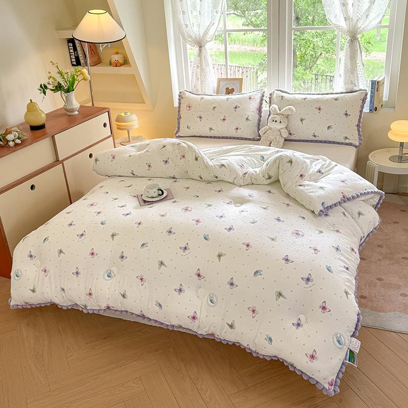 Warme Baumwoll-Steppdecke mit Winterspitze und Pompon für Einzel- oder Doppelbetten, B/B/H: 150 x 200 cm - Bild 1
