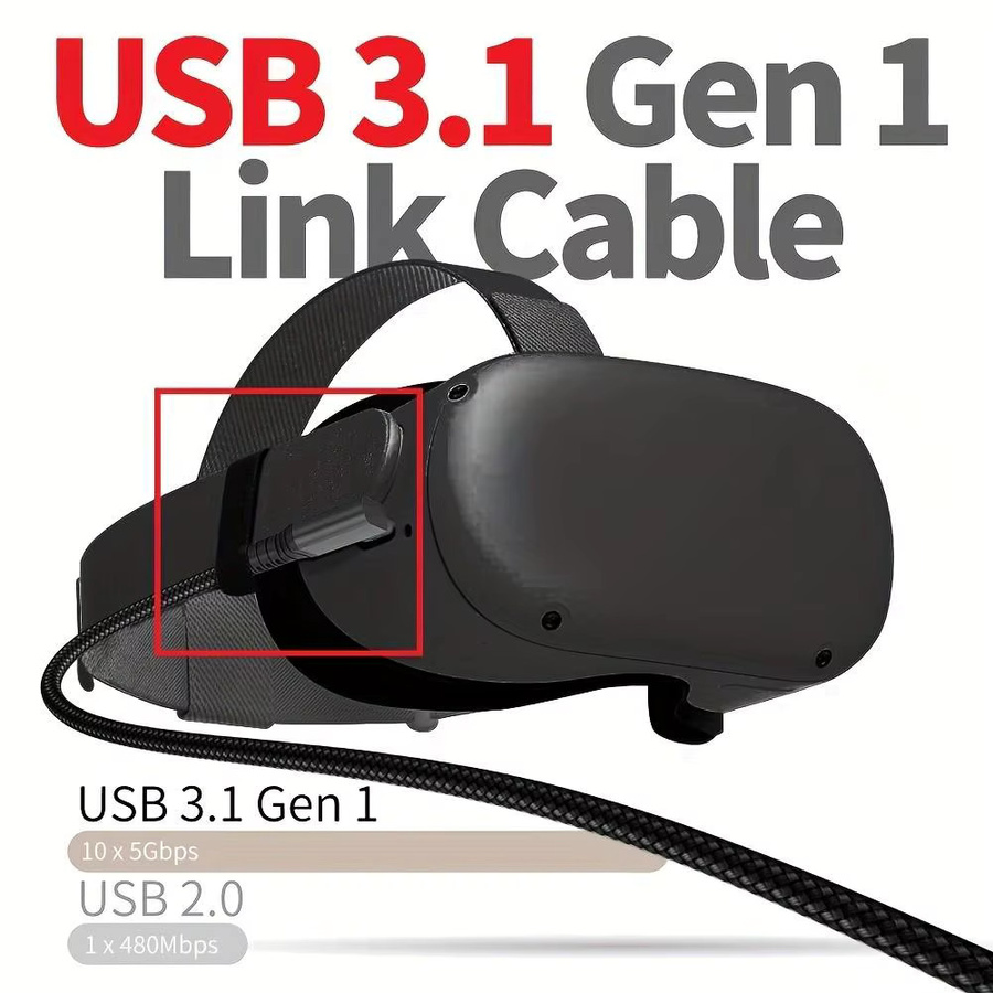 LAIHONEN USB 3.0 auf Typ-C Datenkabel in Schwarz mit 90 Grad Winkel und Nylon-Geflecht für Quest 2 Pro und PICO 4 Pro - Bild 2