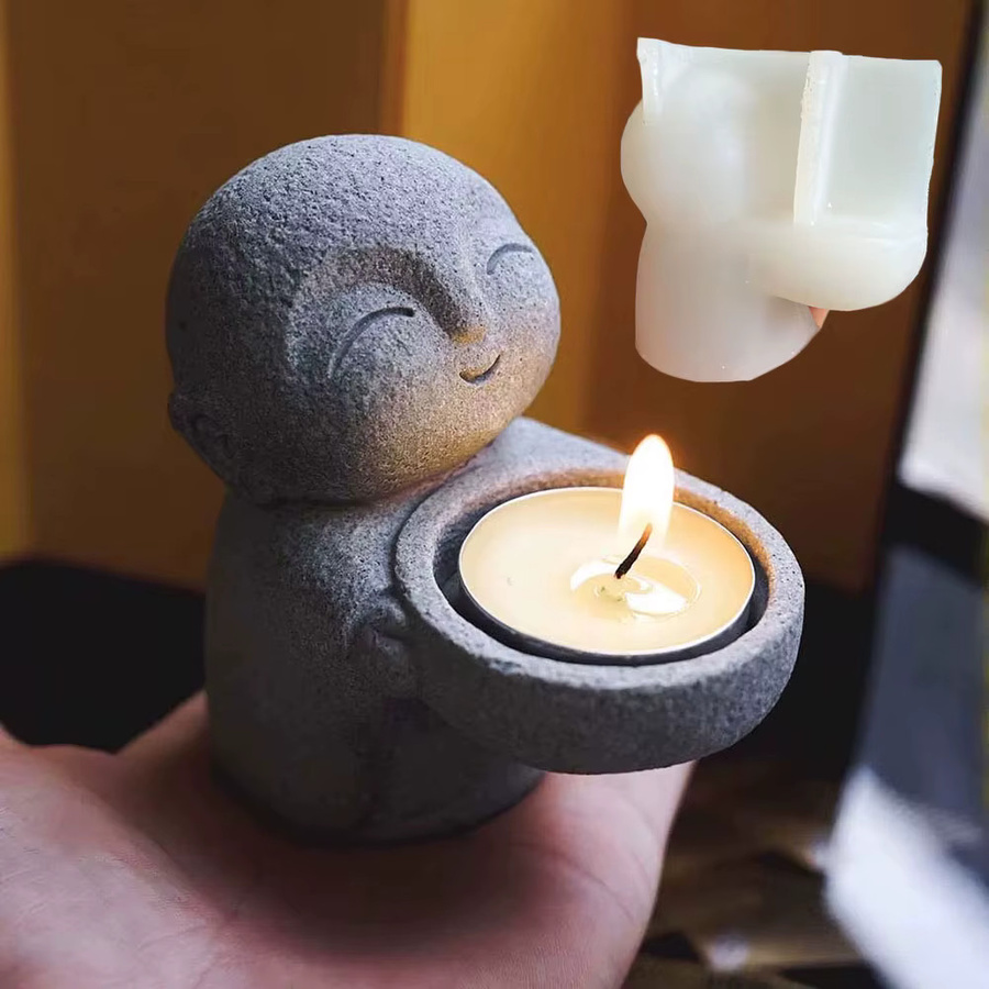 FxZoo Silikonform für Zen Meditation Kerzenständer mit Buddha und Lotus Design in Grau - Bild 2