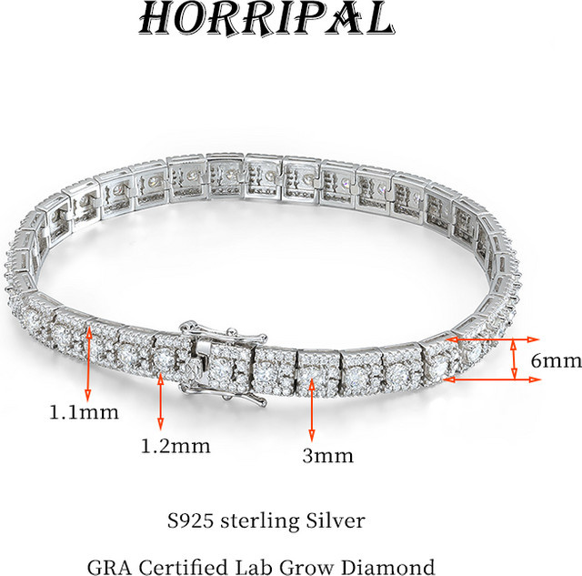 HORRIPAL Tennisarmband, Moissanit, 925 Silber, Unisex - Bild 1