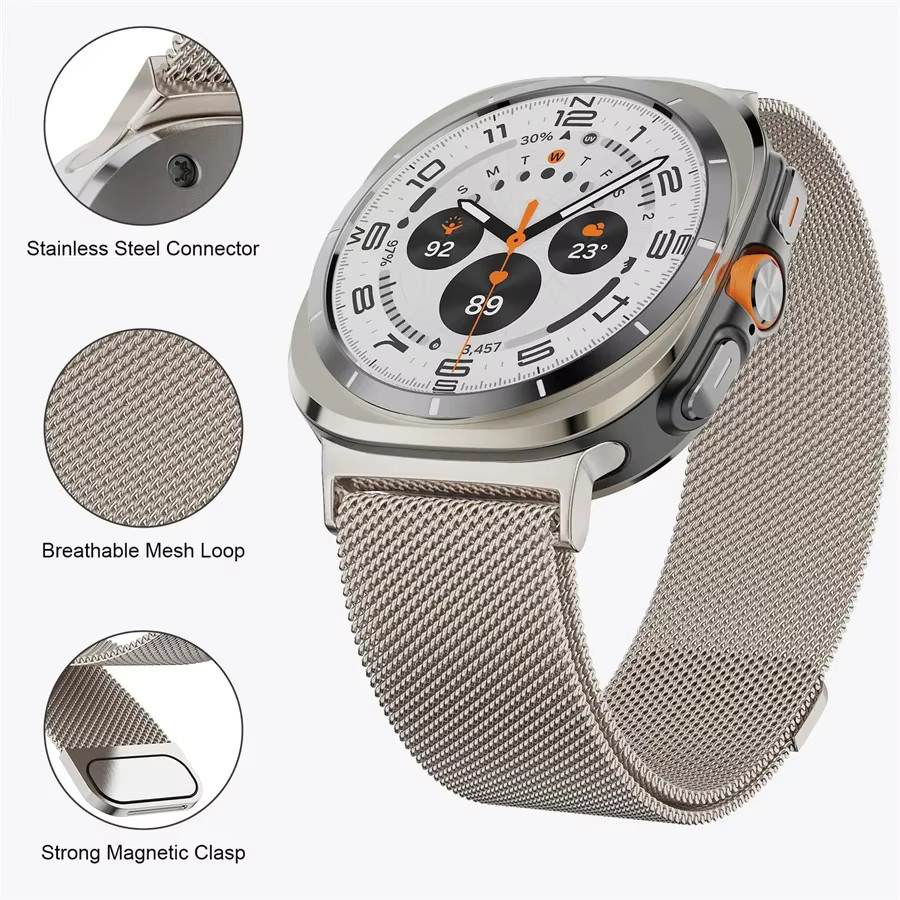 Uhrenarmband Milanese Loop für Samsung Galaxy Watch 7 Ultra 47mm, Edelstahl, Silber, Unisex - Bild 2