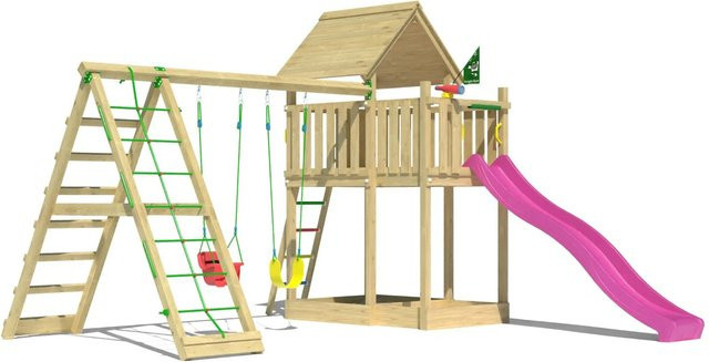 Jungle Gym Spiel Canopy Holz Doppelschaukel Kletterbock Rutsche Fuchsia - Bild 1