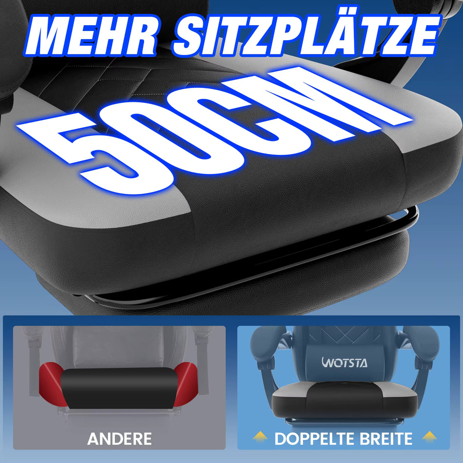 Ergonomischer SUKIDA Gaming-Stuhl in Schwarz-Grau mit Fußstütze, Kopfstütze und Lendenkissen aus Kunstleder - Bild 4