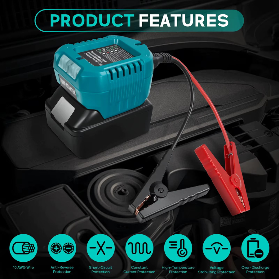Makita Auto Starthilfe Adapter für 18V BL1830 Lithium-Batterie mit Clips zur Notstromversorgung - Bild 5
