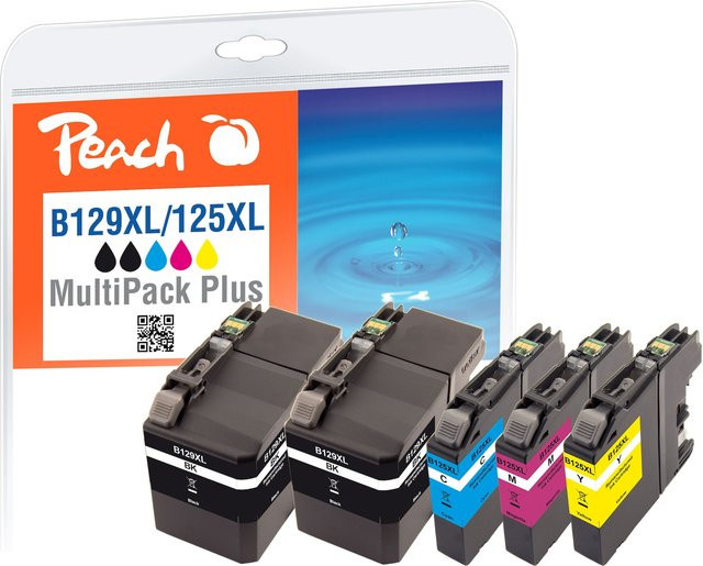 Peach B129 VALBP 5 Druckerpatronen XL Set (2x Schwarz, Cyan, Magenta, Gelb) wiederaufbereitet für Brother LC-129VALBP, kompatibel mit Brother MFC-J6720DW und MFC-J6520DW - Bild 1