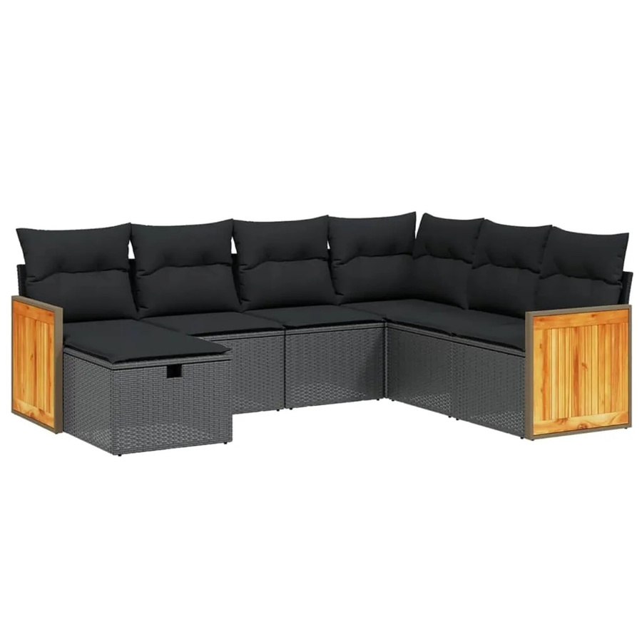 vidaXL 7-tlg Garten-Sofagarnitur in L-Form aus schwarzem PE-Rattan mit UV-beständigen Kissen und pulverbeschichtetem Stahlgestell - Bild 2