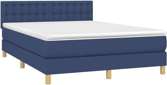 vidaXL Boxspringbett mit Matratze in Blau, Hybrid-Bett mit LED-Unterbettbeleuchtung und USB-Ladeport, B/T: 140 x 190 cm - Bild 1