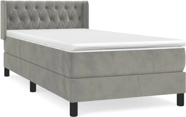 vidaXL Boxspringbett mit Matratze Hybrid-System aus Samt in Hellgrau B/T/H: 100 x 200 cm - Bild 1