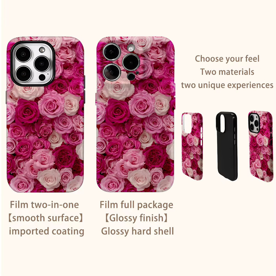Potdemiel Handyhülle Pink Rose Bloom Art für iPhone 17AIR 16E 16 15 14 13 12 11 Pro Max Plus mit doppelschichtiger Rückseite - Bild 3
