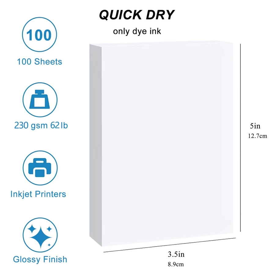 100 Blatt glänzendes Fotopapier für Tintenstrahldrucker, Weiß, B: 8,9 cm x H: 12,7 cm, 230 g/m2 - Bild 2