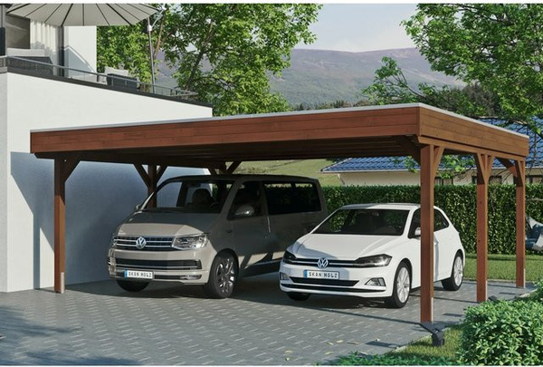 Skan Holz Carport Grunewald aus Fichte mit Aluminiumdach in Braun, B: 622 cm, T: 554 cm, H: 255 cm