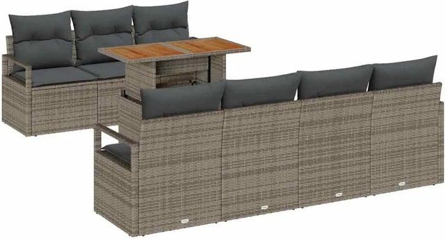 vidaXL Garten-Sofa-Set aus Poly-Rattan in Grau, 8-teiliges Outdoor-Set mit Tisch, Sesseln und Mittelsitzen inklusive Stauraum und Polstern - Bild 1
