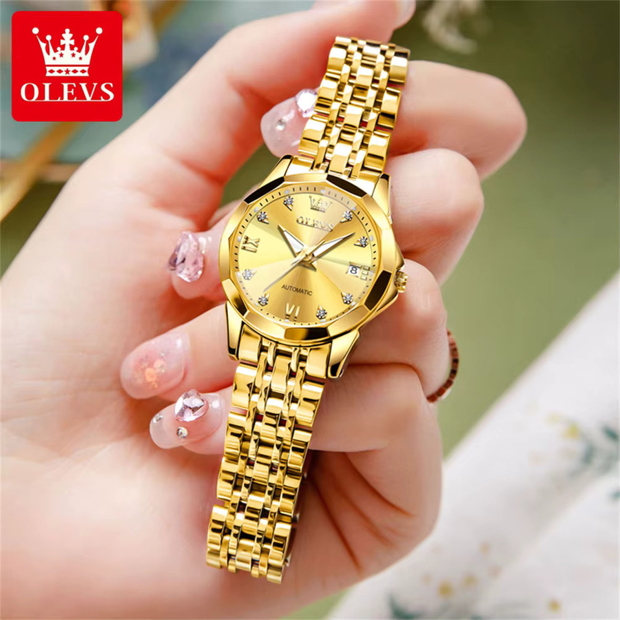 OLEVS Armbanduhr Automatik, Edelstahl, Gold, Diamant, Damen - Bild 3