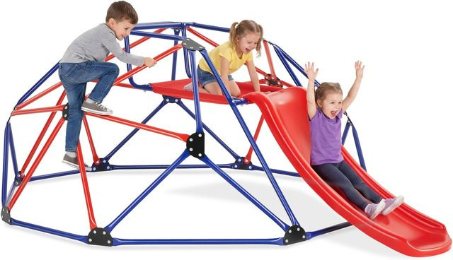 tectake Klettergerüst Freeclimber mit Rutsche in Rot Blau, H x B x T: 185 x 243 x 90 cm - Bild 1
