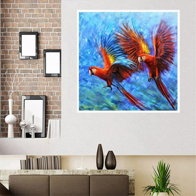 FIYO Diamond Painting Set mit zwei roten Vögeln, 3D Kreuzstich Motiv, mehrfarbig, B/H: 30 x 30 cm - Bild 1
