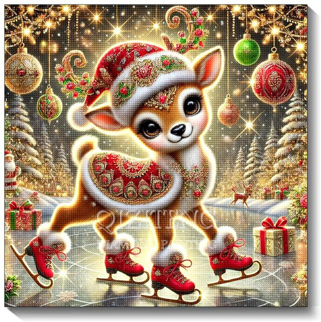 QIZITENG Diamantmalerei Weihnachten Motiv mit Weihnachtsmann, Elch und Schneemann als Mosaik Stickerei Wanddeko, Mehrfarbig, B/H: 30 x 30 cm - Bild 1