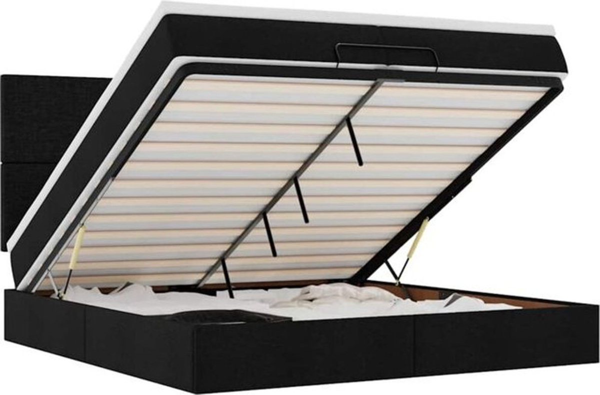 Vidaxl Ottoman Polsterbett mit Matratze in Schwarz aus Stoff, Modernes Polsterbett B/T: 200 x 200 cm - Bild 1
