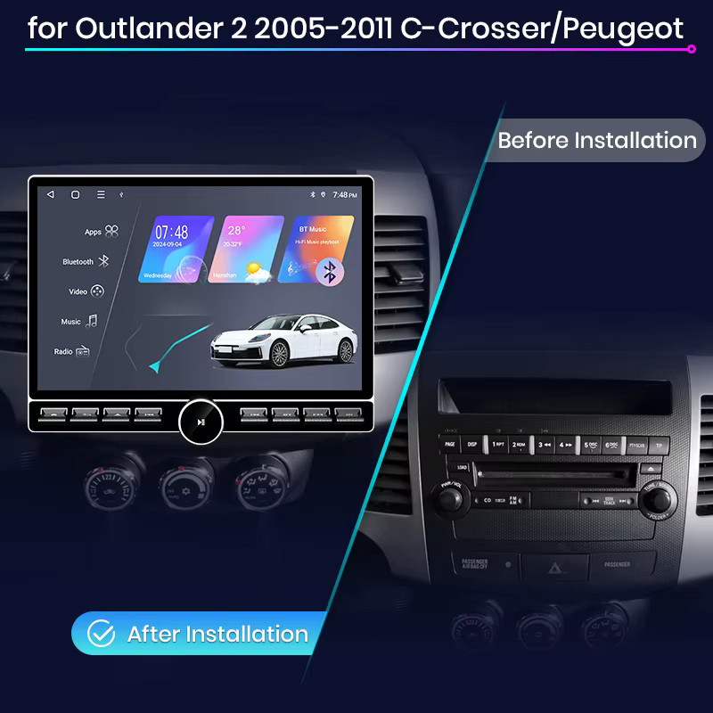 Junsun 13,1 Zoll QLED Wireless CarPlay Android Auto Autoradio für Mitsubishi Outlander 2 und Citroen C-Crosser 2005-2011 in Schwarz mit Bluetooth, Wi-Fi und GPS - Bild 2