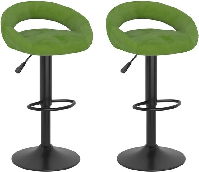 DELUKE Barhocker KALSII 2er Set, höhenverstellbare Barstühle aus Samt in Hellgrün, drehbar mit pulverbeschichtetem Stahlgestell - Bild 1