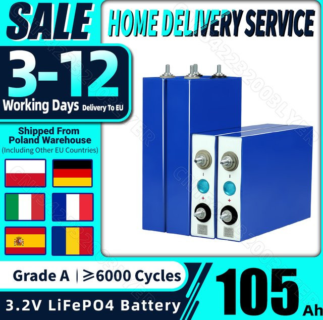 LiFePO4 Lithium-Eisenphosphat-Batteriezellen 3,2V 105Ah für DIY 12V/24V/48V Systeme, wiederaufladbare Grade-A-LFP-Zellen für Wohnmobile und Heimenergiespeicher - Bild 1