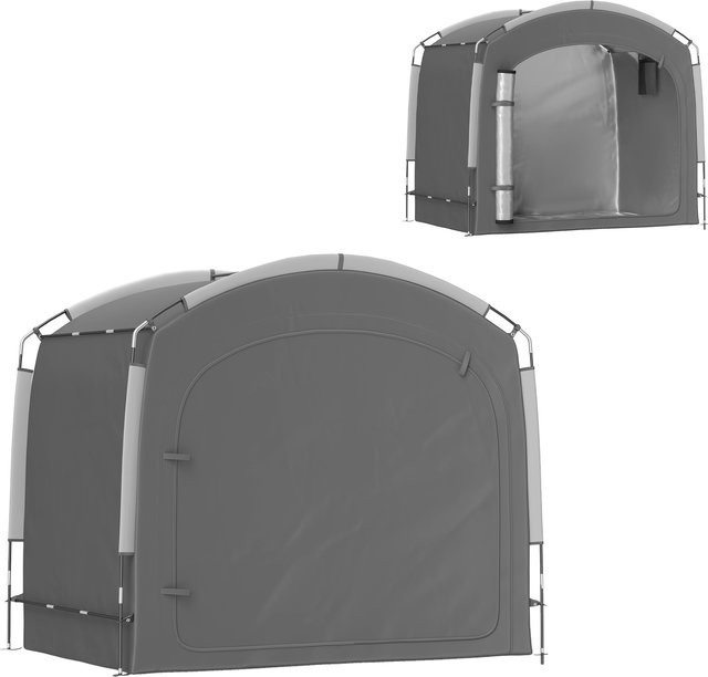 Outsunny Fahrradgaragenzelt für 3-4 Fahrräder mit 2 Seitentaschen, Dunkelgrau, B/T/H: 205 x 140 x 188 cm - Bild 1