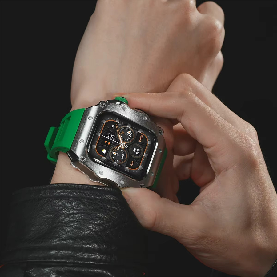 FancyWrist Modifikationsset für Apple Watch S11 10, 46/44/45 mm mit Edelstahlgehäuse und Silikon-Dornschließe für IWatch Serie 9, 8, 7, 6 SE3 - Bild 5