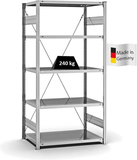PROREGAL Fachbodenregal Stecksystem T-Profil Medium-Duty, verzinkt, H 200 cm x B 100 cm x T 60 cm, 5 Ebenen, einseitig nutzbar - Bild 1