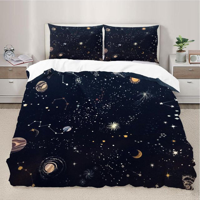Bettwäsche-Set von Binchi Fitness mit Galaxie-Planeten-Druck in Schwarz, Material Mikrofaser Polyester, B/H: 200 x 200 cm - Bild 1