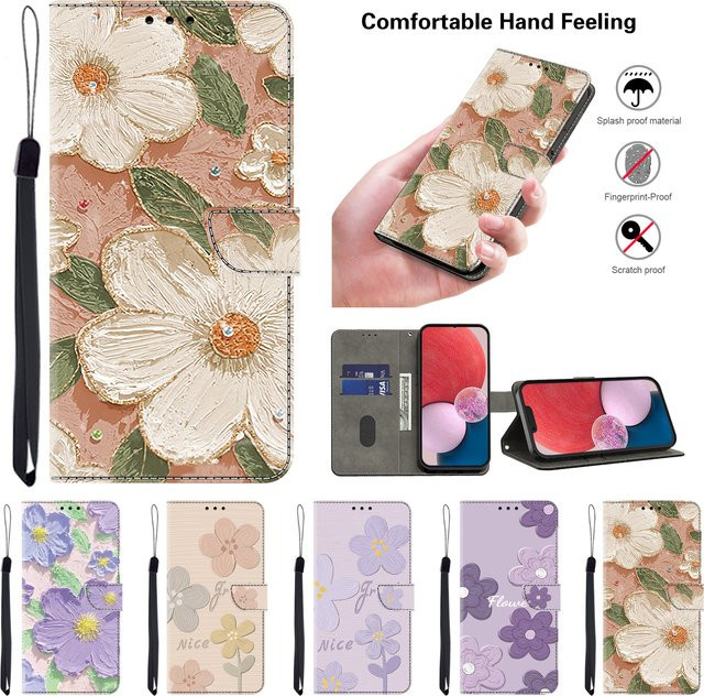 Magnetische Lederhülle mit Malerei-Design für Apple iPhone 15 14 13 Pro Max Plus und iPhone SE4 2024 als Brieftasche mit Flip-Funktion - Bild 1