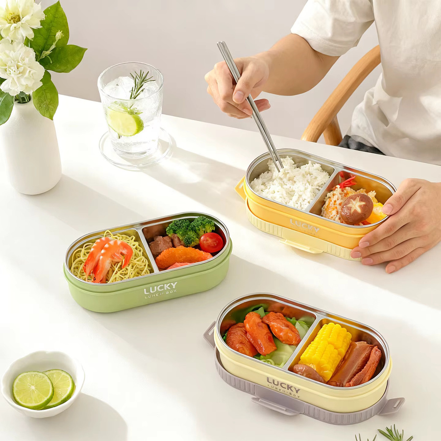 WORTHBUY Ovalisolierte Lunchbox aus Edelstahl 304 in Purple, auslaufsicher und mikrowellengeeignet mit Unterteilungen - Bild 1