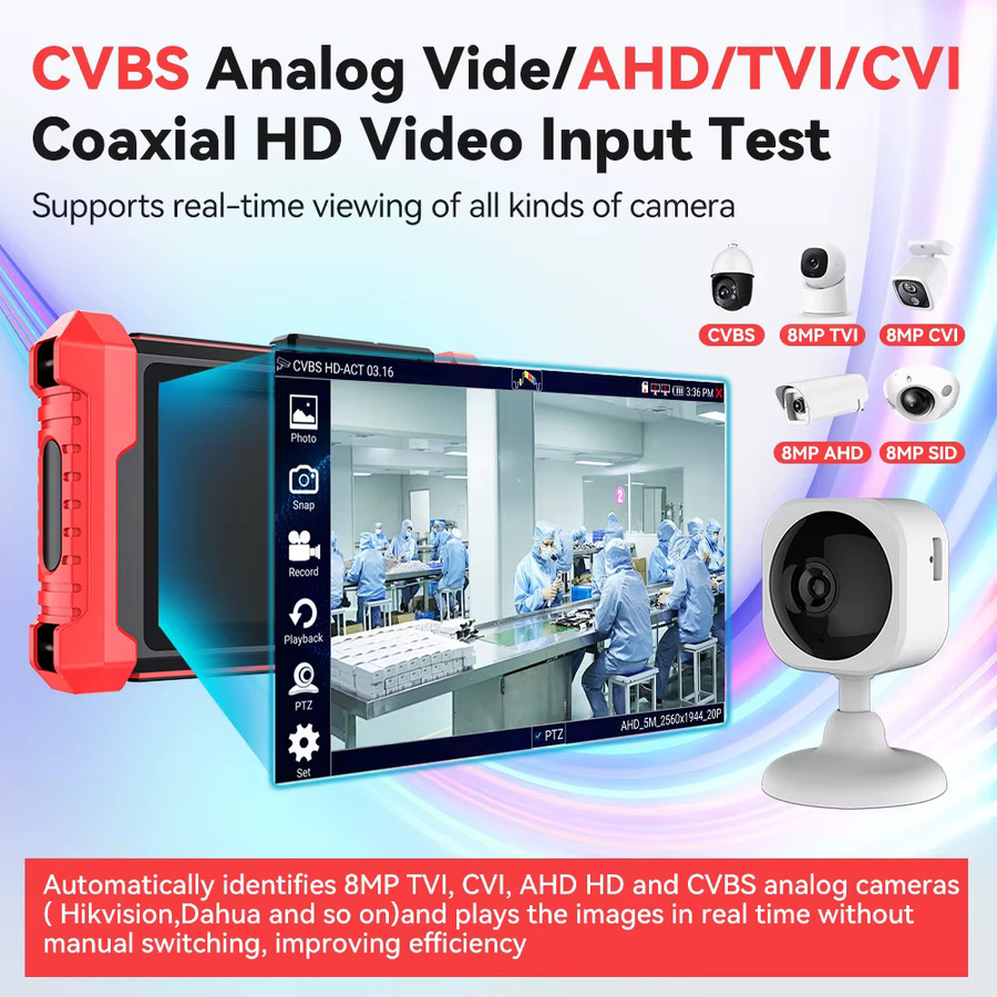 NOYAFA NF-IPC728HSO 8-Zoll IP-Kamera-Tester mit 8K IPC CCTV-Funktion, 48V PoE-Ausgang, ONVIF, TDR, HDMI und VGA Kabeltestgerät in Rot - Bild 3