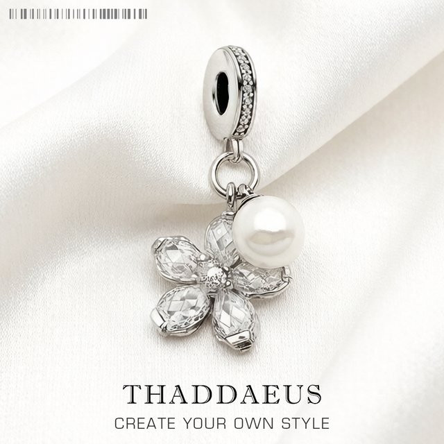 Thaddaeus Charm-Anhänger, Blume und Perle, 925 Silber, Damen - Bild 1