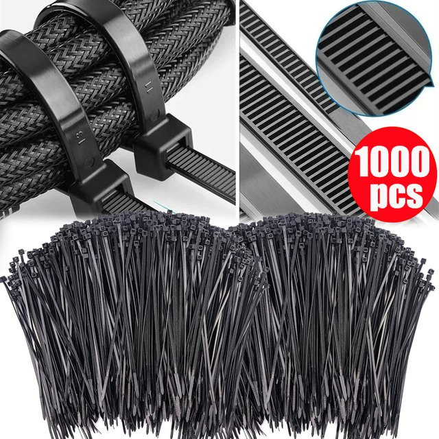 100 Stück wiederverwendbare Nylon-Kabelbinder in Schwarz zur Befestigung und Kabelführung - Bild 1