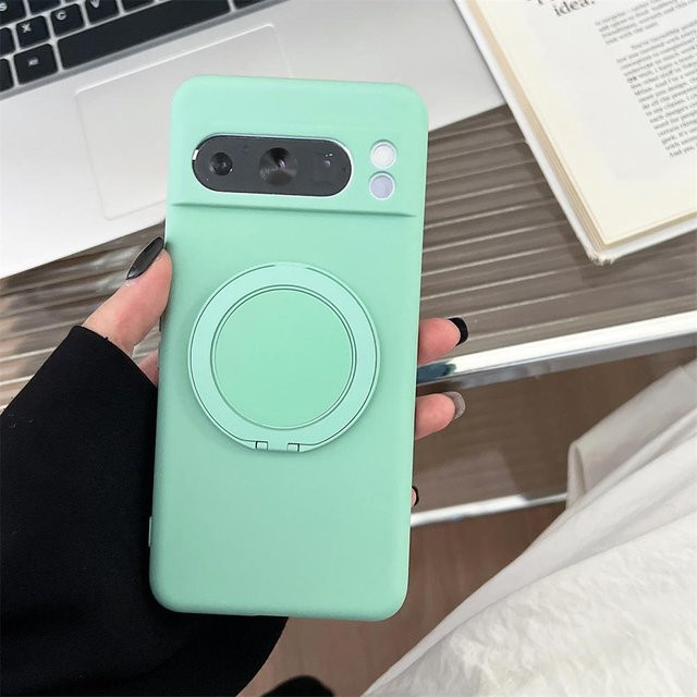 Magnetische Flüssigsilikon Handyhülle mit unsichtbarem Ständer für Google Pixel 9 Pro XL, 8, 7, 6 in Grün - Bild 1