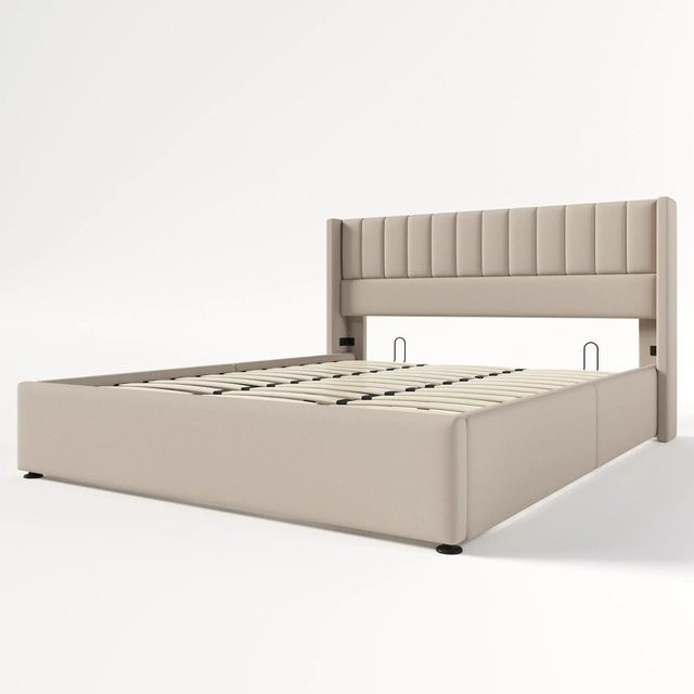okwish Polsterbett mit Hydraulik-Stauraum in Beige, B/T/H: 180 x 200 x 113 cm - Bild 1