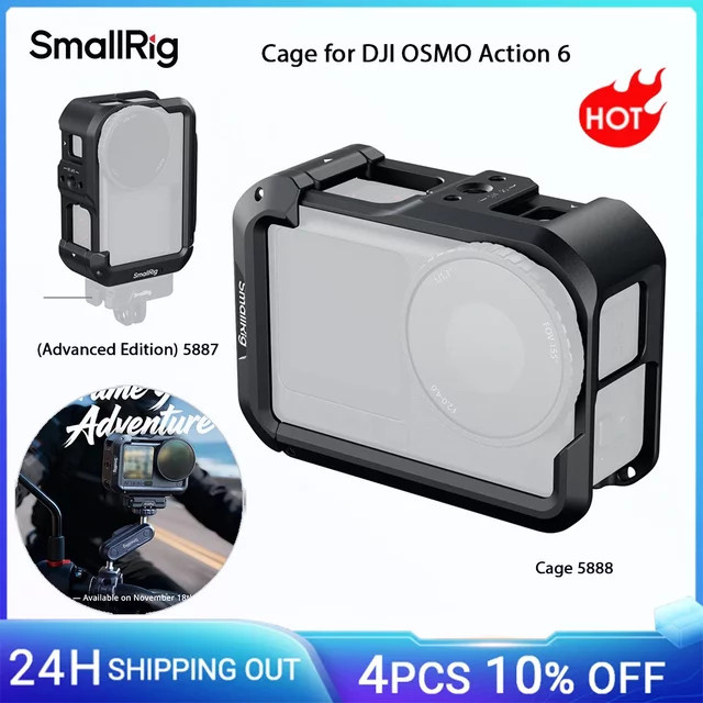 SmallRig OSMO Action 6-Käfig für DJI OSMO Action 6 Advanced Edition in Schwarz mit Silikon-Objektivabdeckung und Handschlaufe inklusive Kaltschuhhalterung 5887 - Bild 1