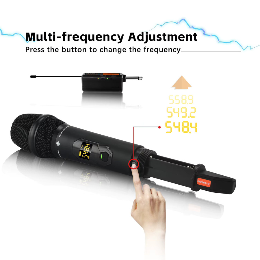 FREEBOSS 2-Kanal-Funkmikrofon FB-U326 mit UHF-Multifrequenz-Dual-Handsendern, dynamisches Mikrofon in Schwarz - Bild 2
