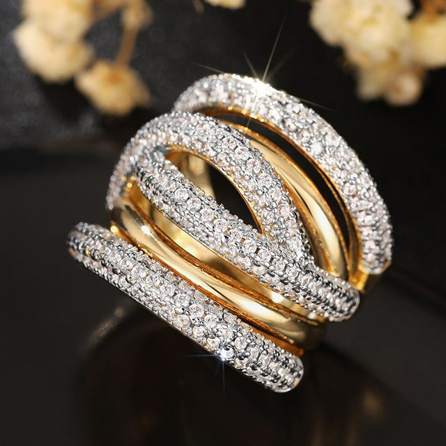Huitan Damenring, Bicolor, Zirkonia, Kreuz-Design - Bild 1