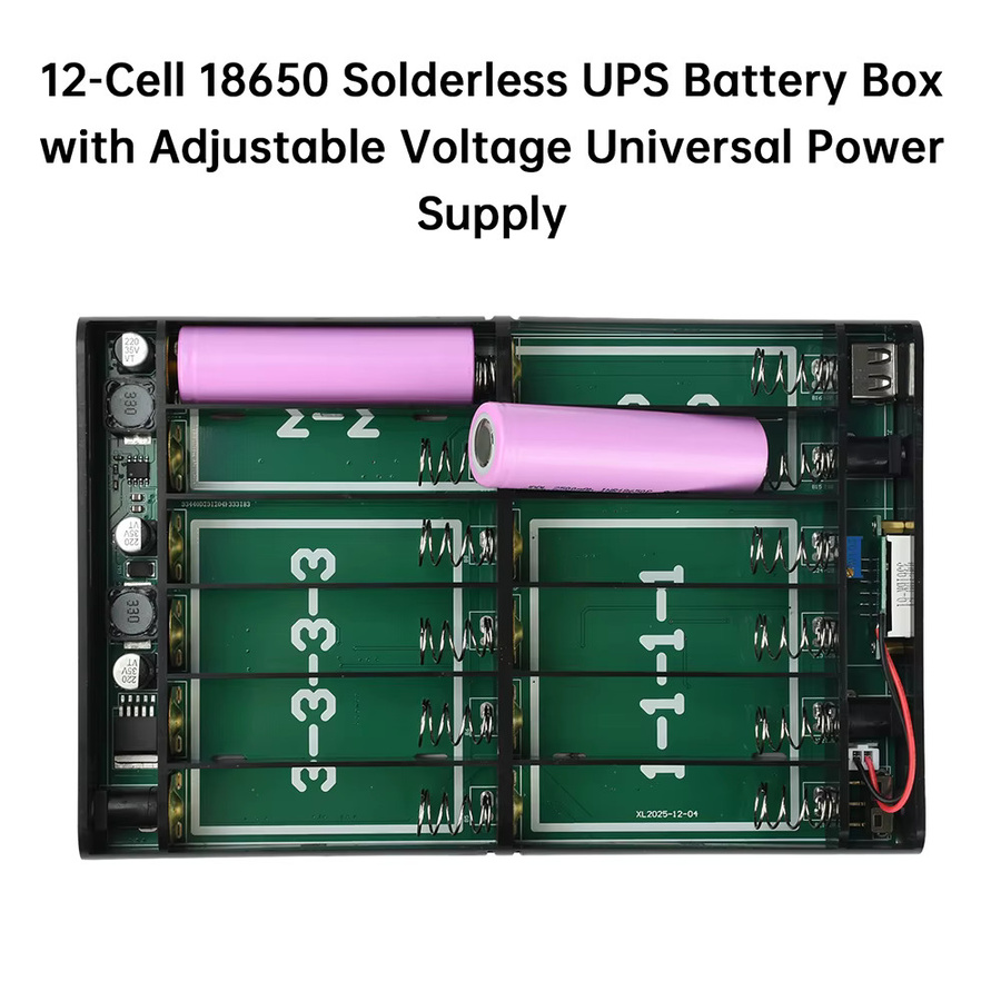 diymore DC USV DIY Powerbank-Kit mit 12x18650 Batterien, 5V 9V 12V Ausgang, Farbe: Weiß - Bild 2